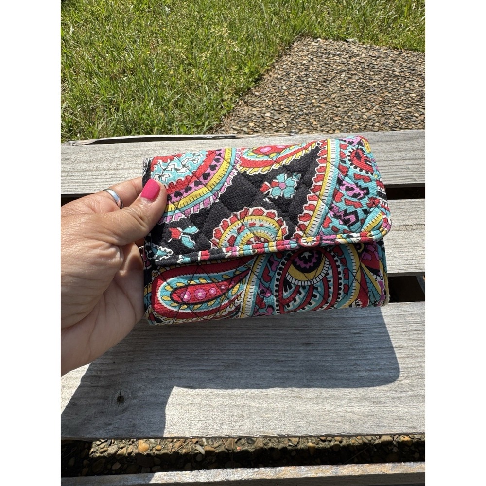 Vera Bradley Multicolored Quilted‎ Cotton W/floral Design Button Close Wallet